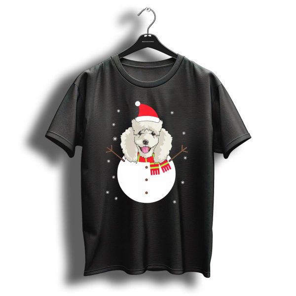 Poodle Snowman Christmas Santa Hat And Scarf Holiday Humor T Shirt 1 t shirt 1