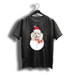 Poodle Snowman Christmas Santa Hat And Scarf Holiday Humor T-Shirt