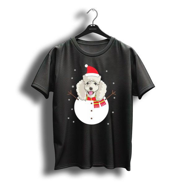 Poodle Snowman Christmas Santa Hat And Scarf Holiday Humor T Shirt t shirt 1