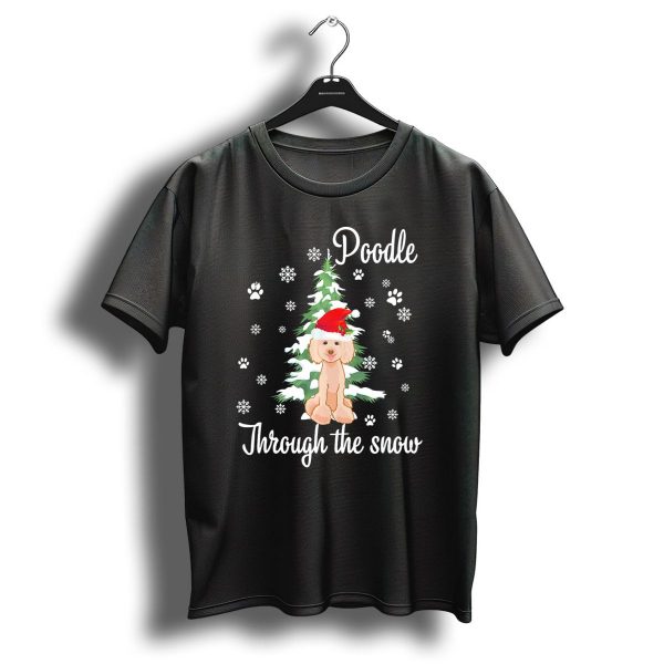 Poodle Through The Snow Santa Hat Paw Prints Snowflakes Christmas Tree T Shirt 1 t shirt 1