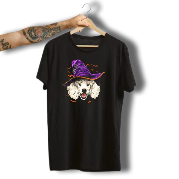 Poodle Witch Hat Halloween With Bats Dog Cartoon T Shirt 1 t shirt 1