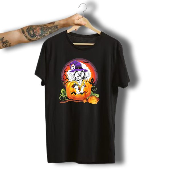 Poodle Witch In Pumpkin With Broomstick Halloween Dog Love T Shirt t shirt 1
