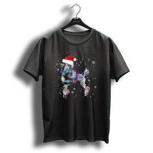 Poodle With Christmas Lights And Santa Hat Surrounded By Snowflakes T Shirt