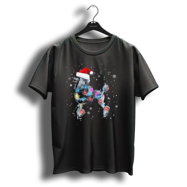 Poodle With Christmas Lights And Santa Hat Surrounded By Snowflakes T Shirt 1 t shirt 1