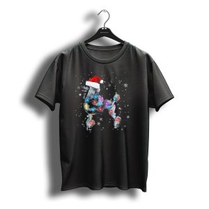 Poodle With Christmas Lights And Santa Hat Surrounded By Snowflakes T-Shirt