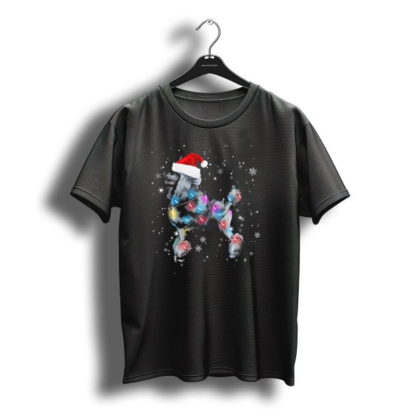 Poodle With Christmas Lights And Santa Hat Surrounded By Snowflakes T Shirt t shirt 1