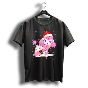 Poodle With Santa Hat And Festive Christmas String Lights T Shirt