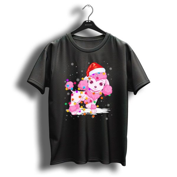 Poodle With Santa Hat And Festive Christmas String Lights T Shirt 1 t shirt 1