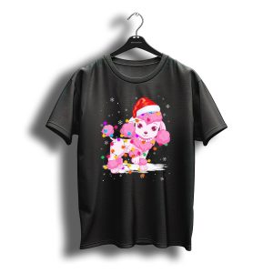 Poodle With Santa Hat And Festive Christmas String Lights T-Shirt
