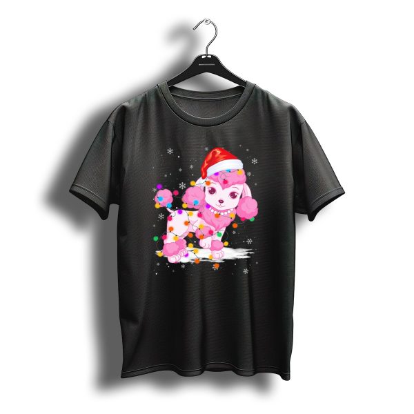 Poodle With Santa Hat And Festive Christmas String Lights T Shirt t shirt 1