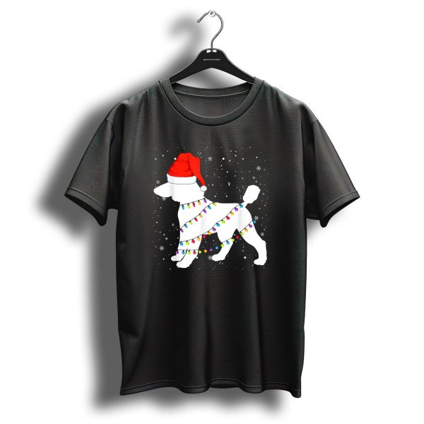 Poodle Wrapped In Christmas Lights With Santa Hat And Snowflakes T Shirt 1 t shirt 1