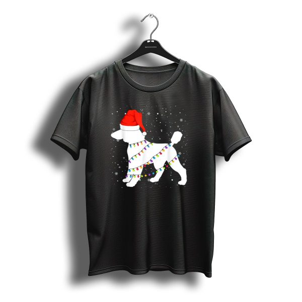 Poodle Wrapped In Christmas Lights With Santa Hat And Snowflakes T Shirt t shirt 1