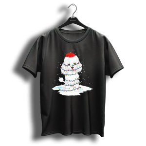 Poodle Wrapped In Christmas Lights With Santa Hat Snow Scene T Shirt