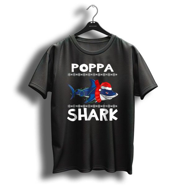 Poppa Shark Ugly Christmas Family Santa Hat Snowflakes T Shirt 1 t shirt 1