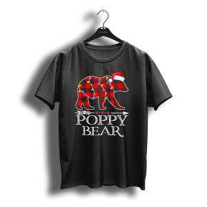 Poppy Bear Christmas Red Plaid Bear With Santa Hat And Lights T-Shirt