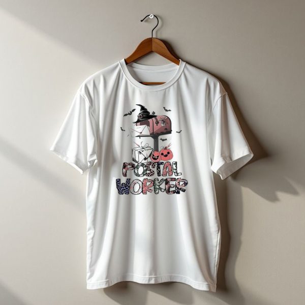 Postal Worker Halloween Mailbox Witch Hat Pumpkins Bats t shirt 1