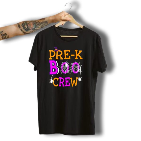 Pre K Boo Crew Halloween Teacher Spider Web Hat T Shirt t shirt 1