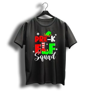 Pre K Elf Squad Funny Preschool Teacher Christmas Holiday Snowflakes T-Shirt