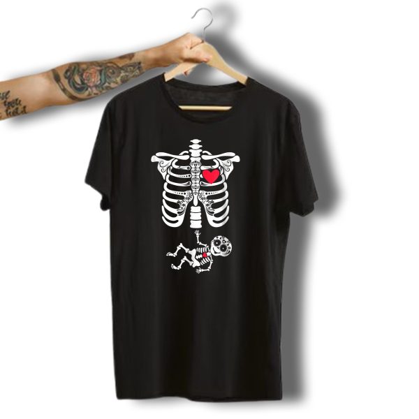 Pregnancy Skeleton Halloween Costume With Sugar Skull Baby Rib Cage Mexican Day T Shirt 1 t shirt 1
