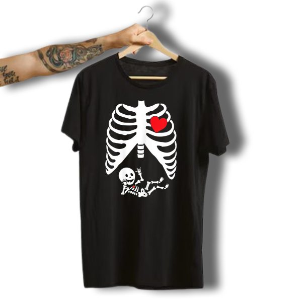 Pregnant Halloween Skeleton Costume With Heart And Baby Skeleton T Shirt 1 t shirt 1