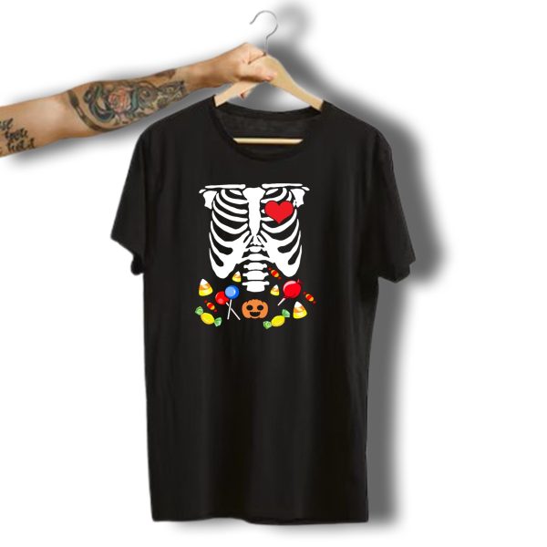 Pregnant Pregnancy Cute Halloween Skeleton Candy Heart Pumpkin T Shirt t shirt 1