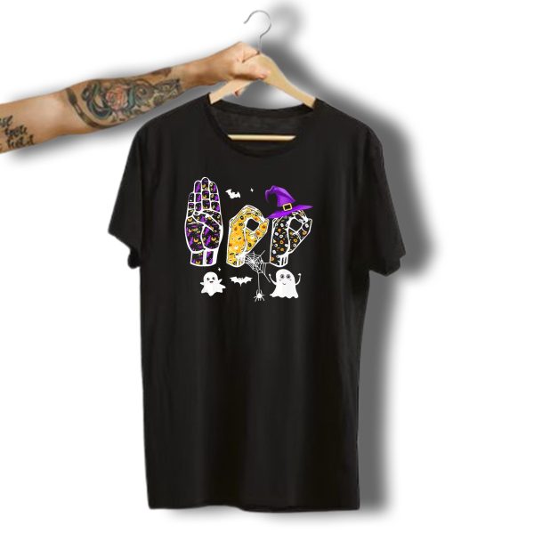 Pride Asl Boo Halloween Costume Sign Language Ghosts Bats Spider Webs Hat T Shirt t shirt 1