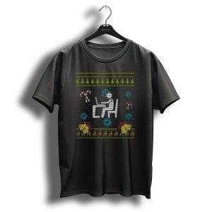 Programmer Christmas Medical Coder Ugly Sweater Design With Computer Desk And Festive Icons T Shirt