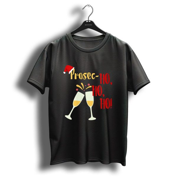 Prosec Ho Ho Ho Funny Wine Lover Christmas Celebration Santa Hat Champagne Glasses T Shirt 1 t shirt 1 1