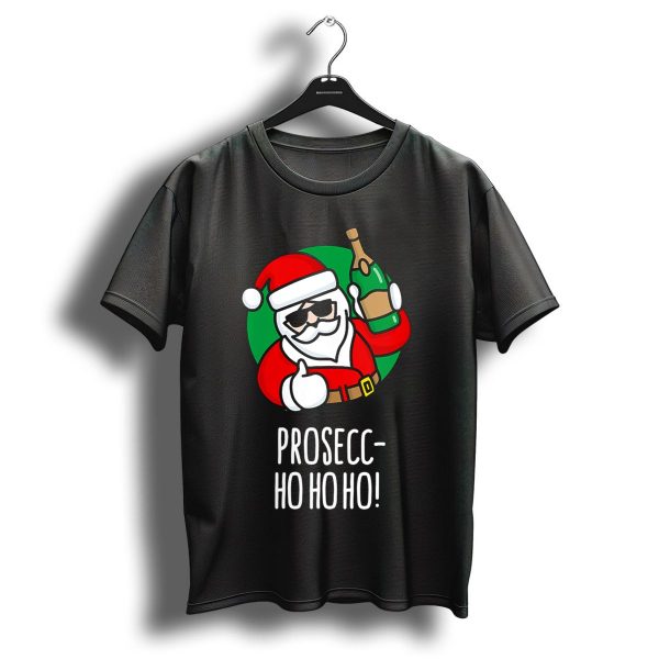 Prosecc Ho Ho Ho Funny Santa Holding Prosecco Bottle Christmas T Shirt 1 t shirt 1