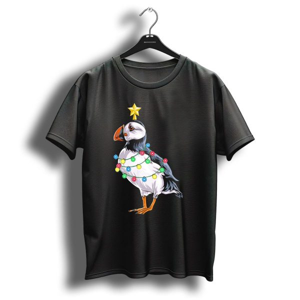 Puffin Bird Wrapped In Christmas Lights With Star T Shirt 1 t shirt 1