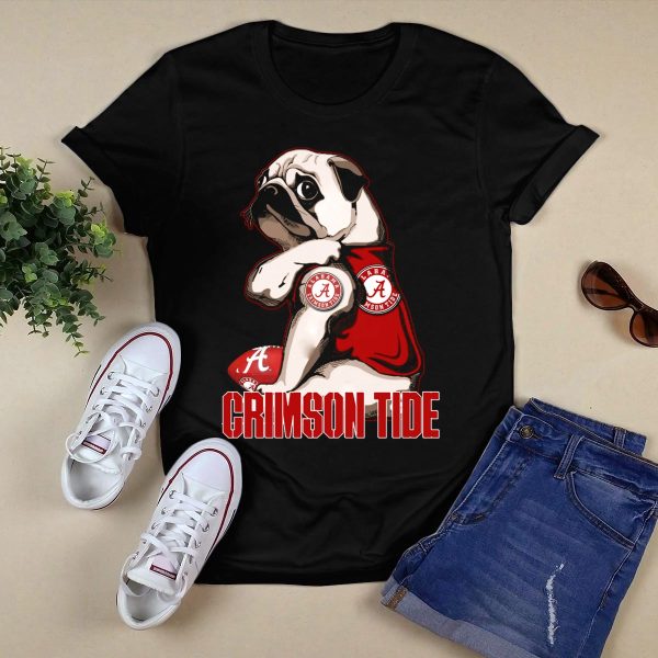 Pug Alabama Crimson Tide Football Fan Puppy T Shirt Style 1 Black 1