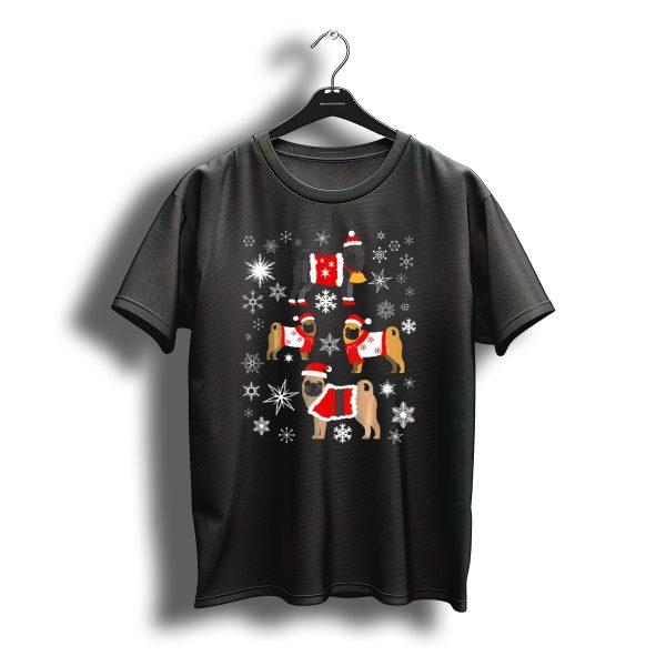 Pug Christmas Snowflakes Sweaters Santa Hats Holiday T Shirt t shirt 1