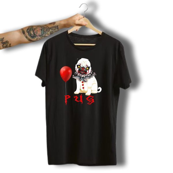 Pug Clown Horror Halloween Costume With Red Balloon T Shirt t shirt 1
