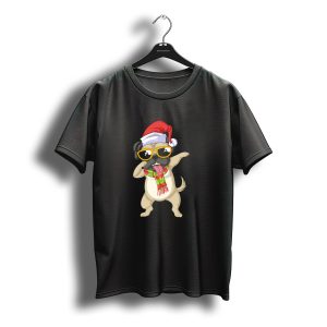 Pug Dabbing Santa Hat Christmas Scarf Sunglasses T-Shirt