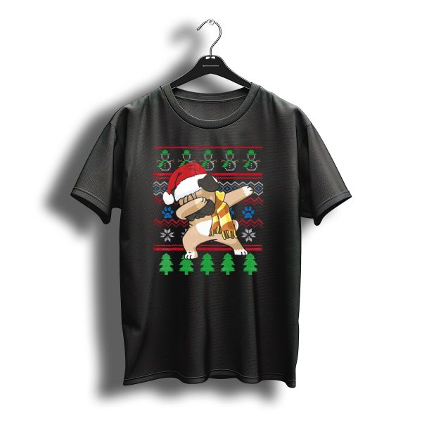 Pug Dabbing Santa Hat Christmas Snowman Tree Pattern Uglystyle T Shirt t shirt 1