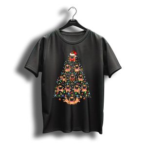 Pug Dog Christmas Tree With Santa Hat And Holiday Decorations T-Shirt