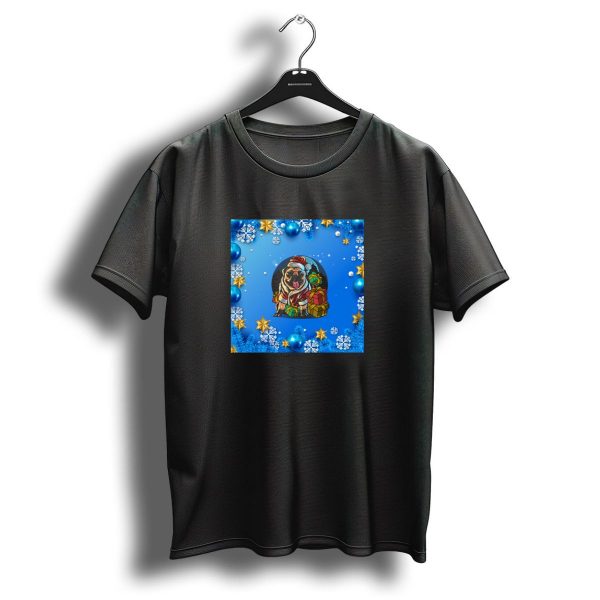 Pug In Santa Hat With Gifts Surrounded By Snowflakes And Christmas Decorations T Shirt 1 t shirt 1