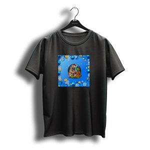 Pug In Santa Hat With Gifts Surrounded By Snowflakes And Christmas Decorations T-Shirt