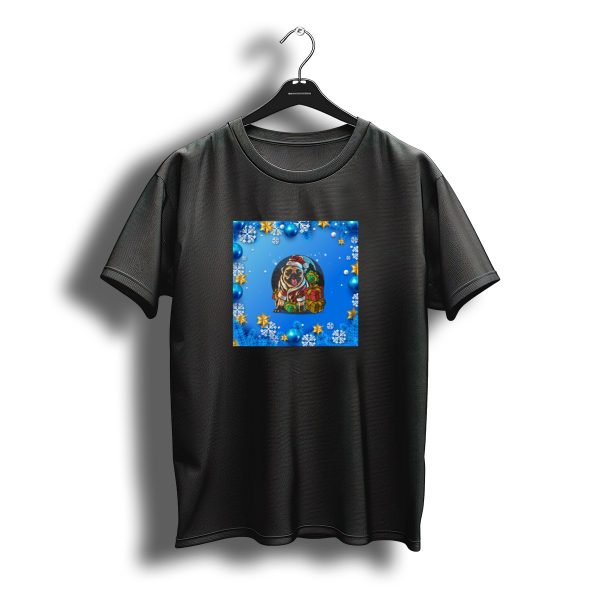 Pug In Santa Hat With Gifts Surrounded By Snowflakes And Christmas Decorations T Shirt t shirt 1