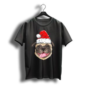 Pug Santa Christmas Hat Joyful Expression T-Shirt