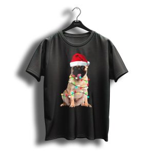 Pug Santa Christmas Light Wrapping Festive Holiday Hat T-Shirt