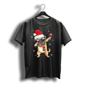 Pug Santa Dabbing Snowflakes Wine Glass Christmas T-Shirt