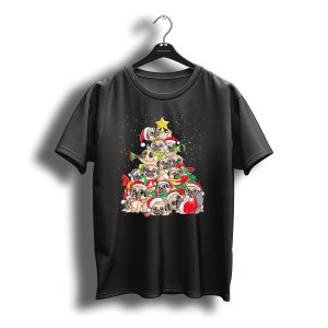 Pug Santa Hat Christmas Tree Festive Dogs Holiday Stack T-Shirt
