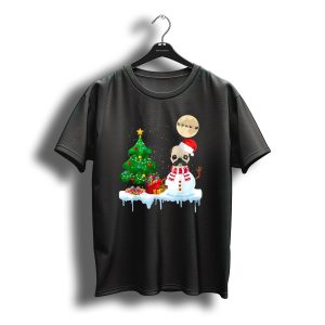 Pug Snowman Christmas Tree Santa Hat Moon Santa Sleigh T-Shirt