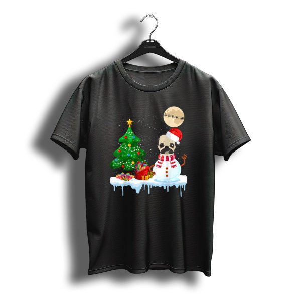 Pug Snowman Christmas Tree Santa Hat Moon Santa Sleigh T Shirt t shirt 1