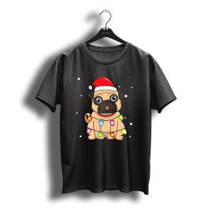 Pug Wearing Santa Hat And Christmas Lights T-Shirt