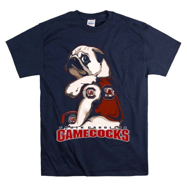 Pug Wearing South Carolina Gamecocks Football Jersey T Shirt 1 Navy