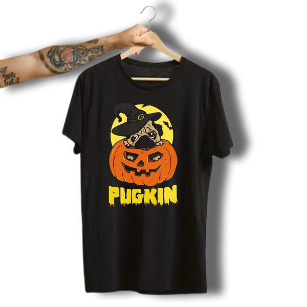 Pugkin Halloween Pumpkin Pug With Witch Hat T Shirt t shirt 1
