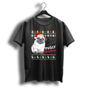 Pugly Christmas Santa Hat Snowflakes Ugly T Shirt
