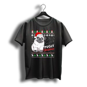 Pugly Christmas Santa Hat Snowflakes Ugly T-Shirt